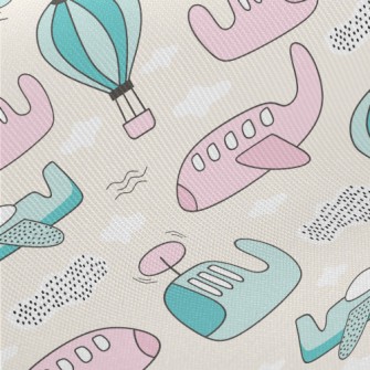 Airplanes And Hot Air Balloons Midweight Cotton Poplin