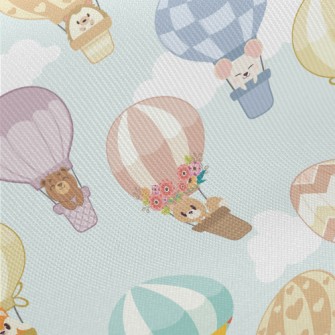 Animals Riding Hot Air Balloon Midweight Cotton Poplin