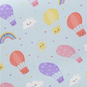 Smiling Hot Air Balloon Rainbo Midweight Cotton Poplin