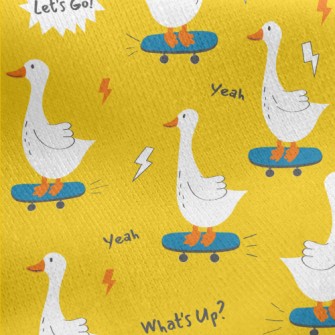 Bright White Cute Duck Jersey Backed Fleece