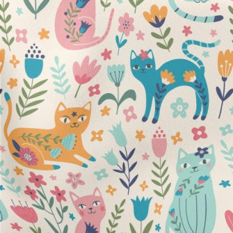 Colorful Cats Lightweight Cotton Poplin