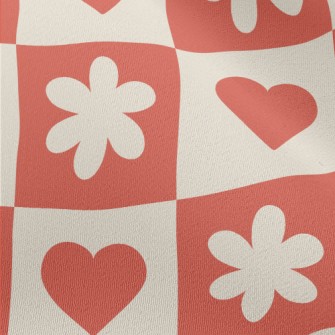 Bright Red Love Flower Grid Chiffon