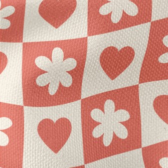 Bright Red Love Flower Grid Waterproof Canvas