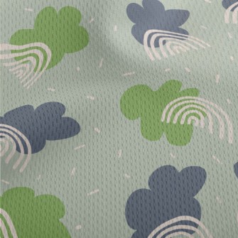 Green And Blue Clouds And Line Athletic Mesh Flat Back