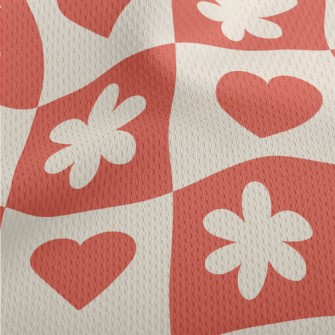 Bright Red Love Flower Grid Athletic Mesh Flat Back