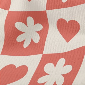 Bright Red Love Flower Grid Terry