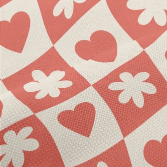 Bright Red Love Flower Grid Performance Linen