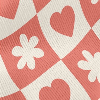 Bright Red Love Flower Grid Standard Corduroy
