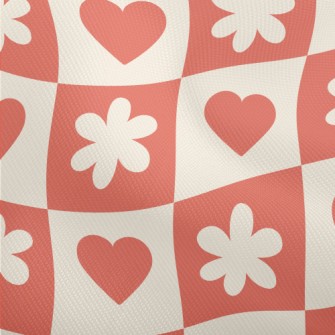 Bright Red Love Flower Grid Dobby