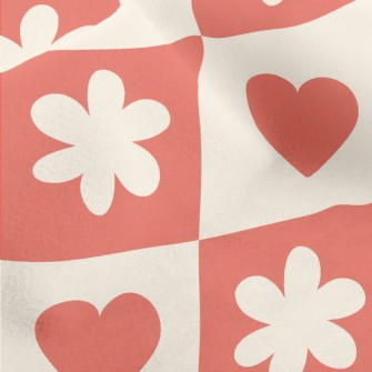 Bright Red Love Flower Grid Micro Fleece