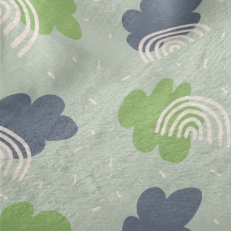 Green And Blue Clouds And Line Minky