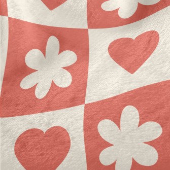 Bright Red Love Flower Grid Minky