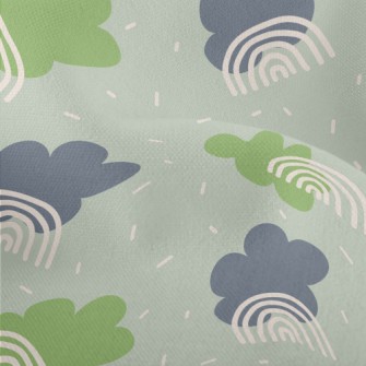 Green And Blue Clouds And Line Lightweight Performance Linen