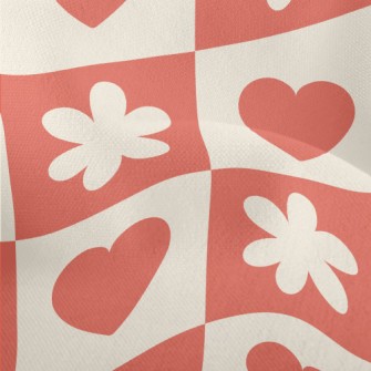 Bright Red Love Flower Grid Lightweight Performance Linen
