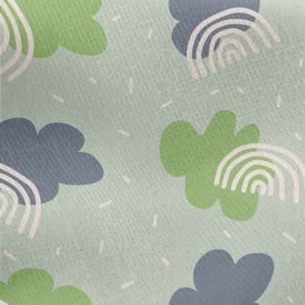 Green And Blue Clouds And Line Jersey Backed Fleece