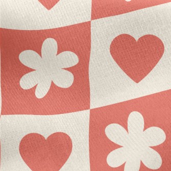Bright Red Love Flower Grid Jersey Backed Fleece