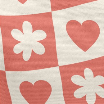 Bright Red Love Flower Grid Pongee