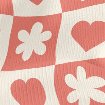 Bright Red Love Flower Grid Stretch Jersey