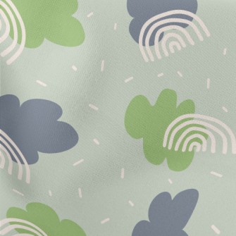 Green And Blue Clouds And Line Lightweight Cotton Poplin
