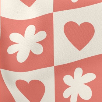 Bright Red Love Flower Grid Lightweight Cotton Poplin