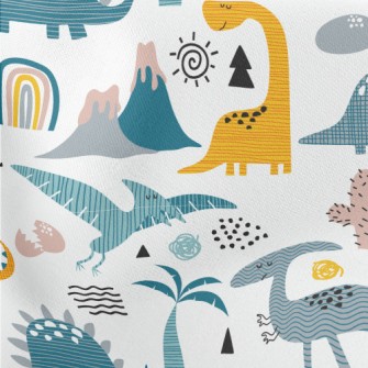 Cute Hand Drawn Dinosaur Lightweight Cotton Poplin