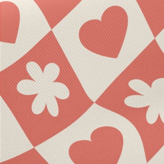 Bright Red Love Flower Grid Midweight Cotton Poplin