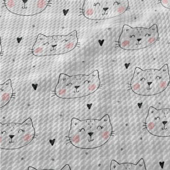 Smiling Cat With Simple Lines Birdseye Piqué