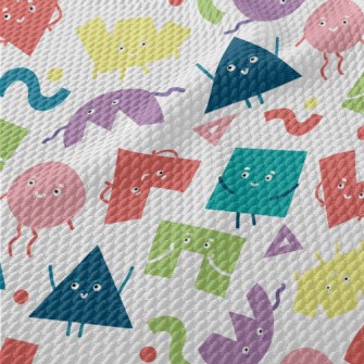 Brightly Colored Smiley Shapes Birdseye Piqué