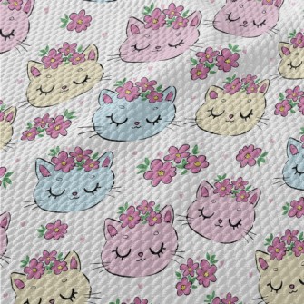 Cat With Closed Eyes And Wreat Birdseye Piqué