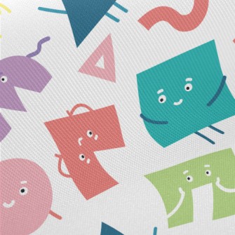 Brightly Colored Smiley Shapes Twill