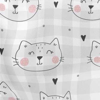 Smiling Cat With Simple Lines Lightweight Cotton Poplin