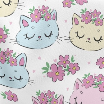 Cat With Closed Eyes And Wreat Lightweight Cotton Poplin