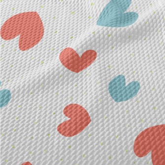 Red And Blue Love Heart Birdseye Piqué