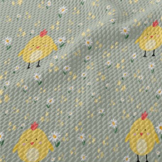 Giant Yellow Chick And Flowers Birdseye Piqué