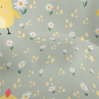 Giant Yellow Chick And Flowers Lightweight Performance Linen