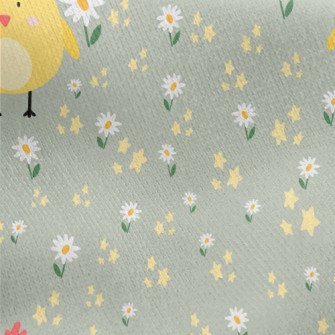 Giant Yellow Chick And Flowers Jersey Backed Fleece