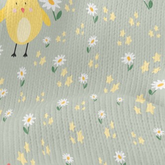Giant Yellow Chick And Flowers Stretch Jersey