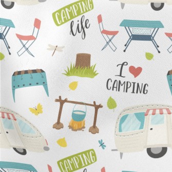 Happy Travel Camping Graphics Lightweight Cotton Poplin