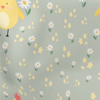 Giant Yellow Chick And Flowers Lightweight Cotton Poplin