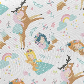 Girls Holding Animals Midweight Cotton Poplin