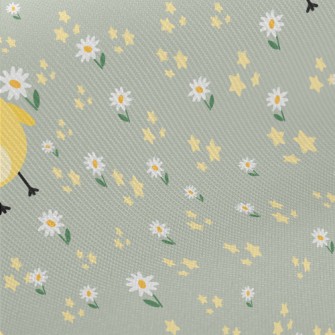 Giant Yellow Chick And Flowers Midweight Cotton Poplin