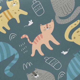 Color Block Cute Cat Midweight Cotton Poplin