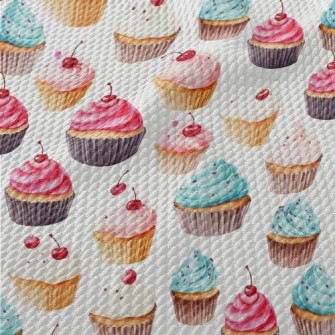 Realistic Hand Drawn Cherry Cu Birdseye Piqué