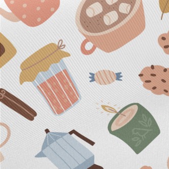 Cute Cake Teapot Biscuit Cup Midweight Cotton Poplin