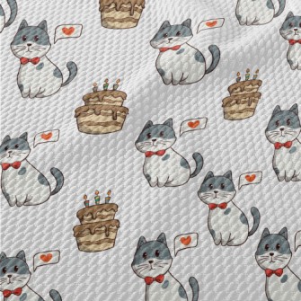 Colorful Cat And Birthday Cake Birdseye Piqué