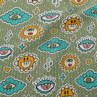 Eyes Clouds Sun Flowers Birdseye Piqué