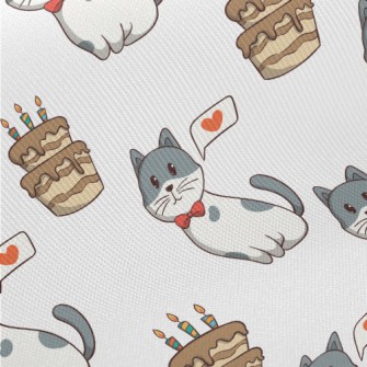 Colorful Cat And Birthday Cake Twill