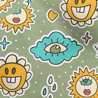 Eyes Clouds Sun Flowers Micro Fleece