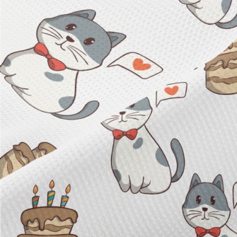 Colorful Cat And Birthday Cake Piqué