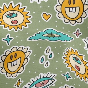 Eyes Clouds Sun Flowers Lightweight Performance Linen